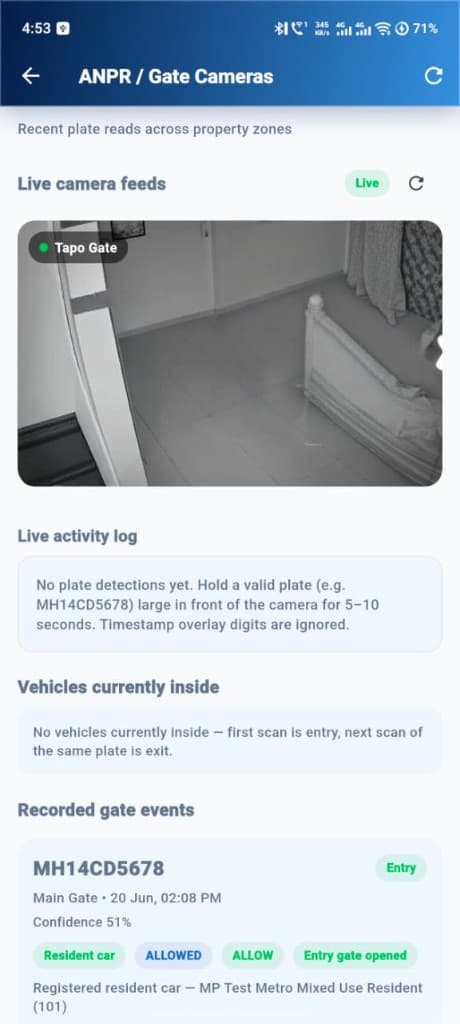 ANPR entry and exit management dashboard
