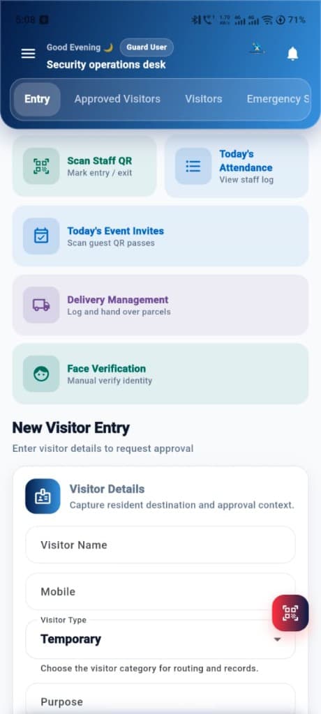 Visitor management system dashboard