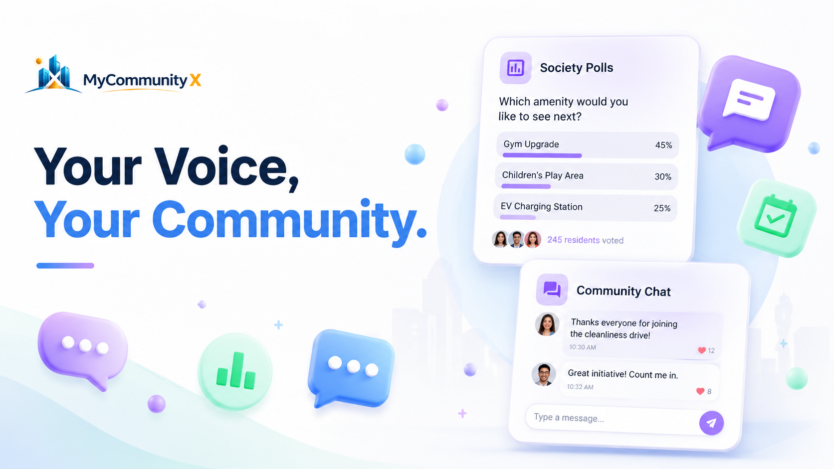 MyCommunityX polls and community chat engagement banner